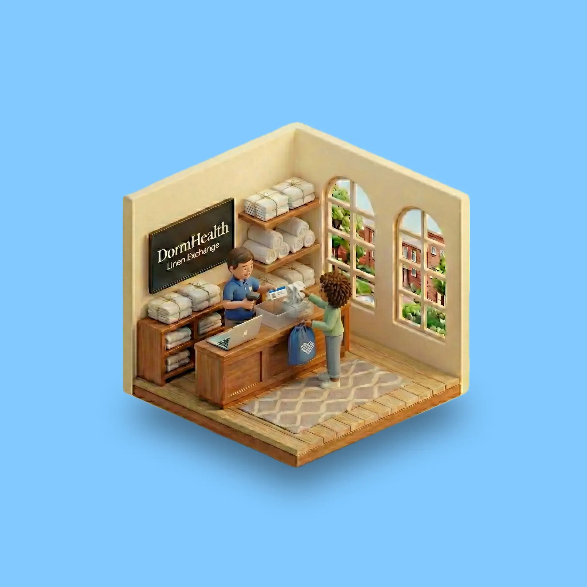 Resident scanning ID at linen exchange